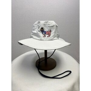 White Bucket Hat GOAT American Flag Graphic Drawstring Adult